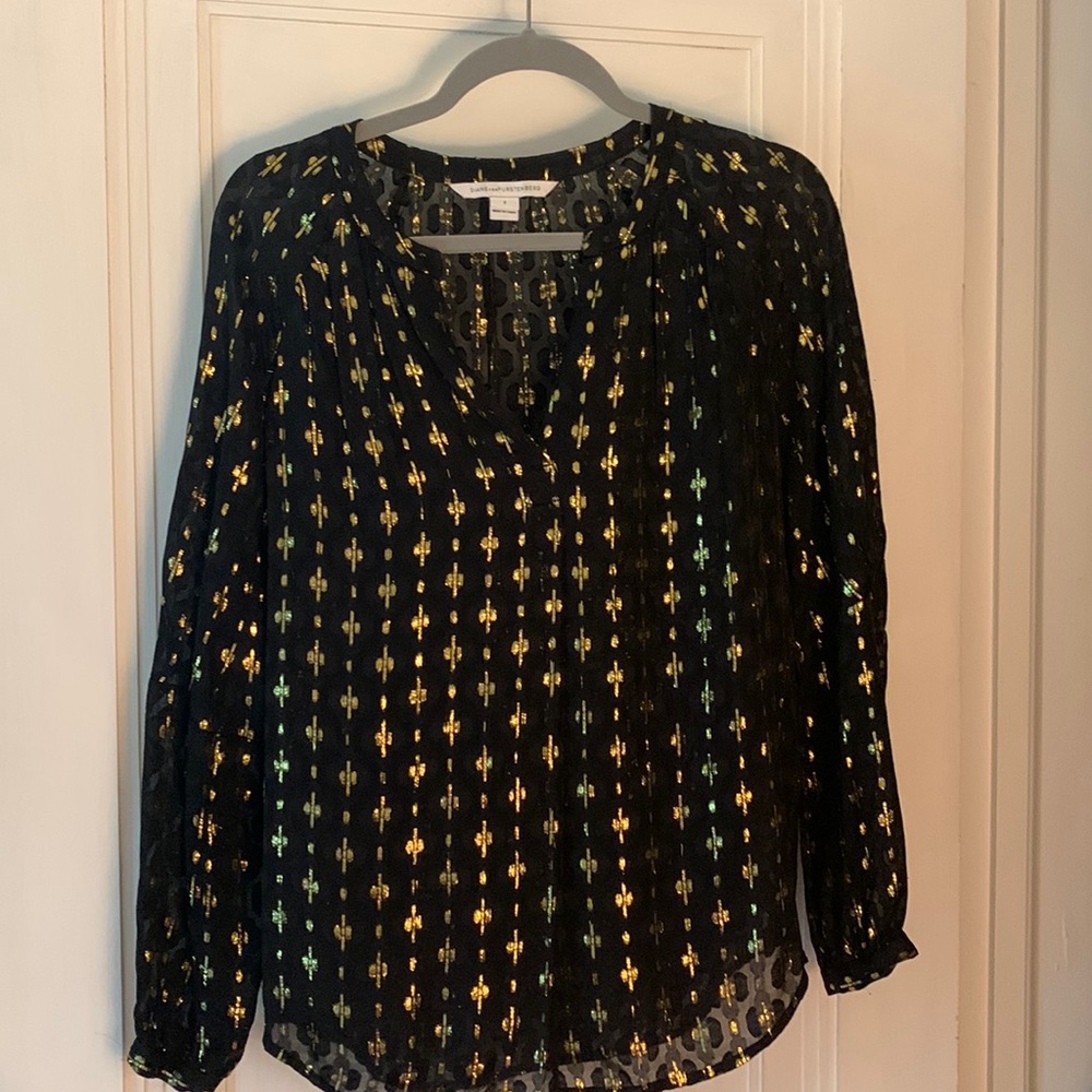 DVF size 2 metallic gold blouse